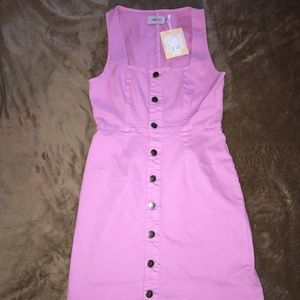 pink denim button up overall dress
